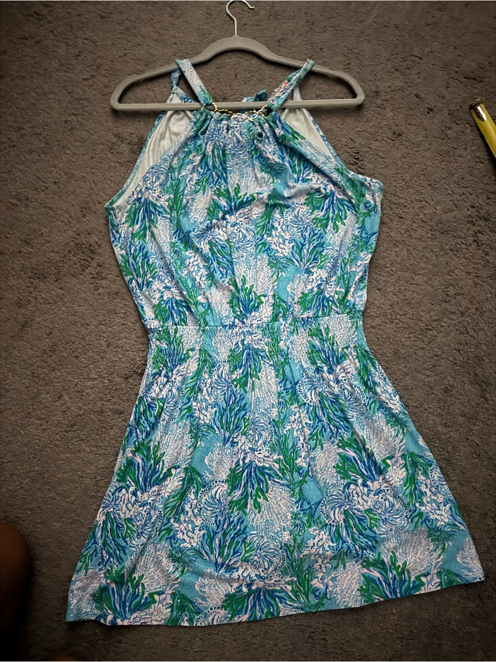Lilly Pulitzer Shirelle skirted romper in Las Olas aqua Strong current sea print